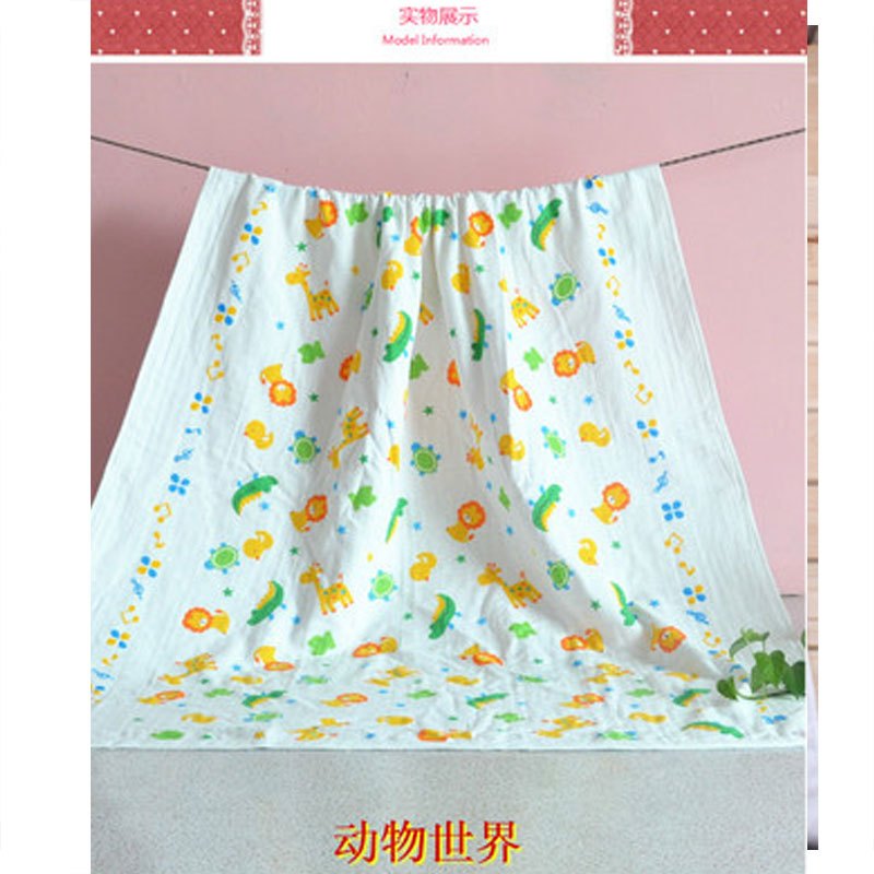 双层纱布婴儿童浴巾新生儿宝宝包被春夏空调盖被盖毯包巾适用于0-2岁男女宝宝可爱卡通印花60*120cm 动物世界