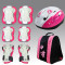 溜冰鞋儿童自行车轮滑塑钢头盔护具六件套套装组合 S 粉色泡沫头盔+荧光护具+三层包
