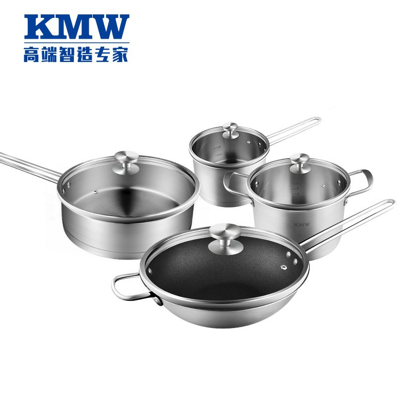 捍卫者304圆钮复合钢不粘中华炒锅四件套KMWHWZ0074