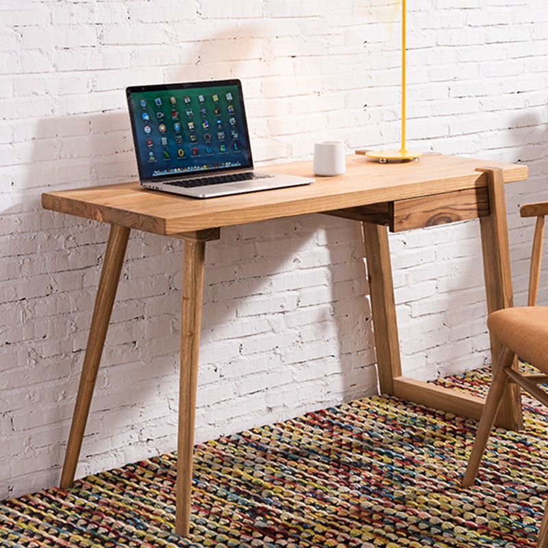 龙森家具 白蜡木电脑桌全实木书桌 北欧实木电脑桌 书房家具 书桌（胡桃色）