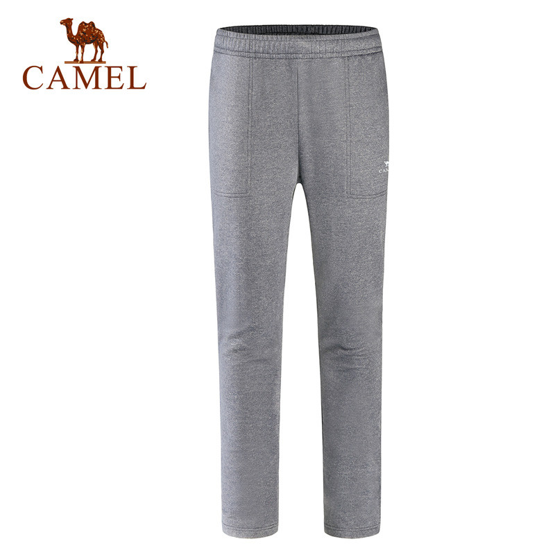 CAMEL骆驼情侣款运动裤 跑步健身男女保暖针织长裤 XL C7W2Q8607，深花灰，男款