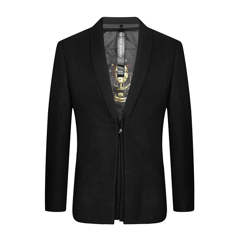 柒牌SEVEN男装西服大衣商务时尚西服毛呢大衣中长款外套 黑色潮流版B 46