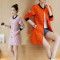 修身中长款圆领纯色包袖单排扣风衣2017年秋季