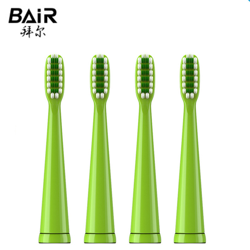 拜尔（BAIR）原装电动牙刷头软毛刷头适用型号K3儿童配套刷头4支装 绿色
