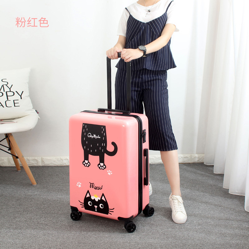 七公主拉杆箱女可爱猫咪印花行李箱20寸24寸万向轮学生韩版旅行箱 24寸 粉红色
