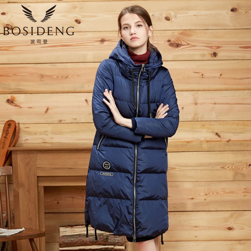 波司登连帽时尚加厚保暖冬季女装中长款羽绒服B1601332 170/92A 5171石青蓝