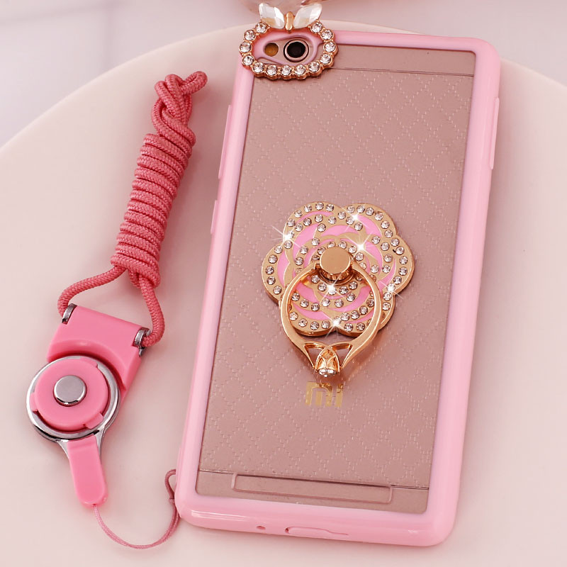 小米红米3手机壳镶钻redmi3保护套2015811挂15防摔外壳指环扣2017 粉色花朵+挂绳