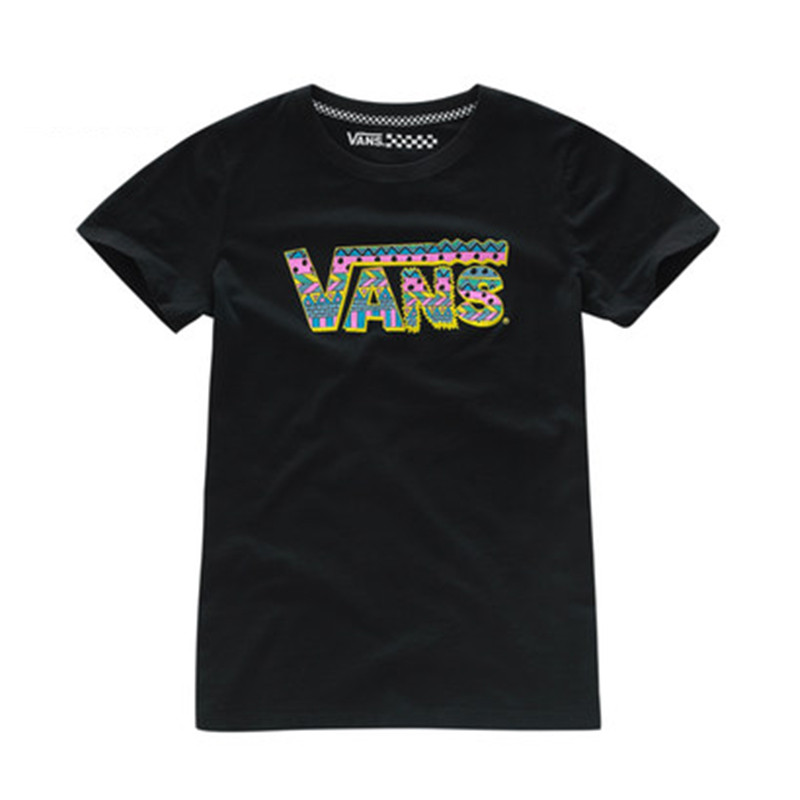 VANS范斯女款LOGO夏季短袖T恤圆领VN0A2TRLBLK L 黑色