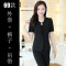 bw9新款职业装女套装夏季短袖大码西服西装正装酒店前台美容师工作服2017 XXL 66黑色玫红边外+裙+裤+吊带