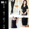 bw9新款职业装女套装夏季短袖大码西服西装正装酒店前台美容师工作服2017 XL 66款全黑色外套+裙子+裤子+吊带