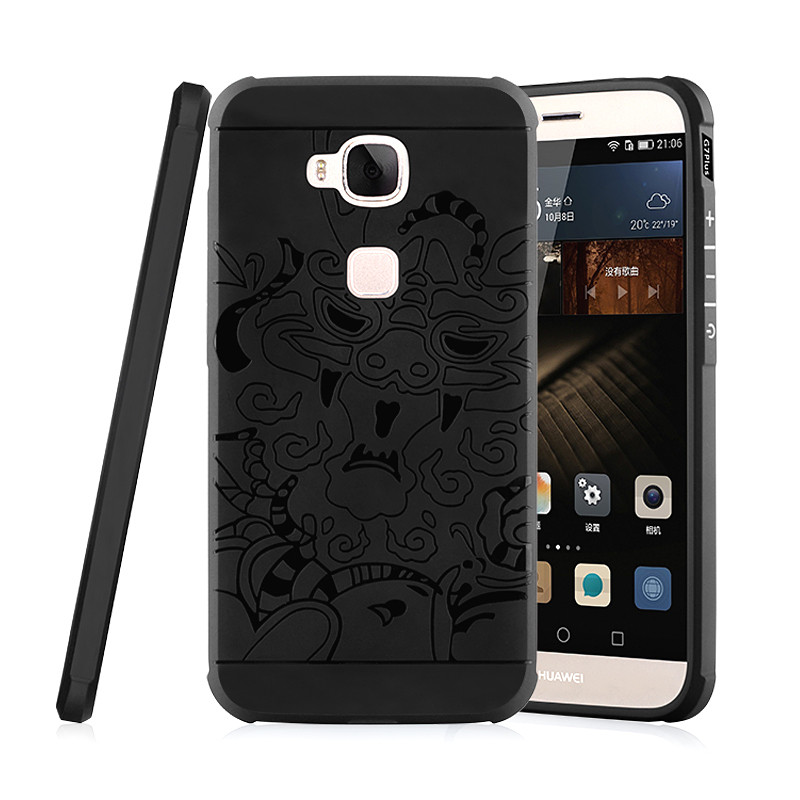 华为rio-tl00手机壳G7PLUS防摔ri0-UlOO套CL软al男G7puls麦芒4 祥龙-黑色