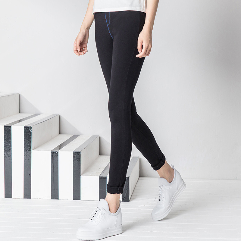 茵曼女装秋装新款黑色打底裤女长裤修身外穿紧身裤女裤1863360143 XS 午夜黑