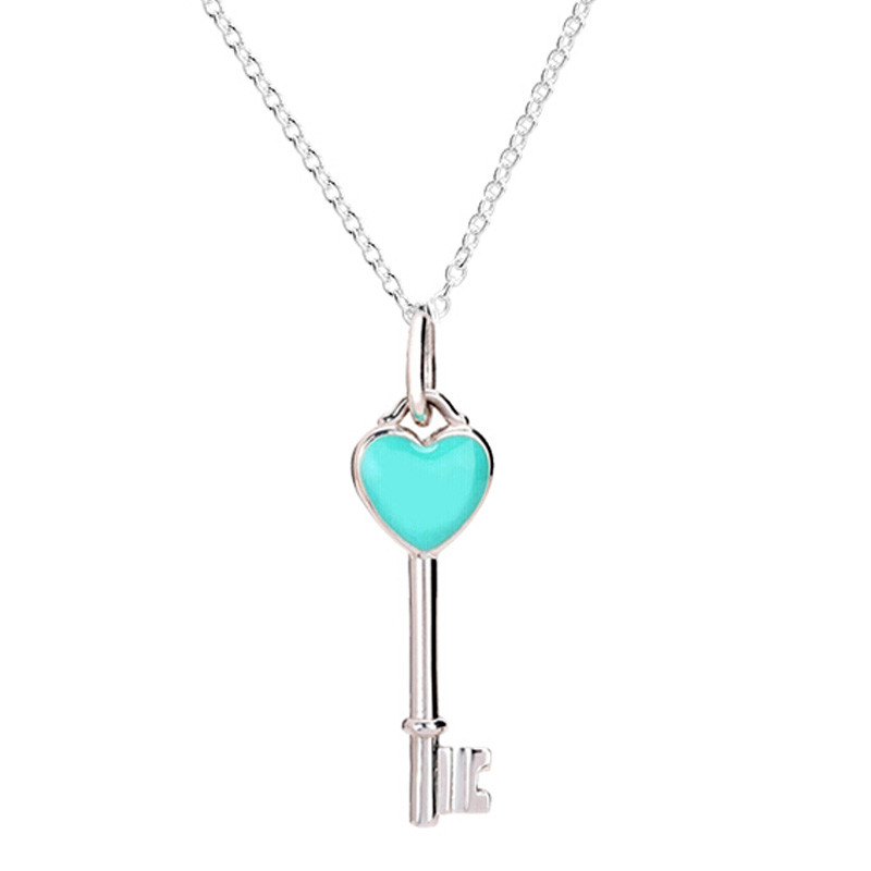Tiffany & Co.蒂芙尼 项链 Blue 琺瑯面迷你心形钥匙吊坠项链七夕礼物 蓝色 24466841 45CM