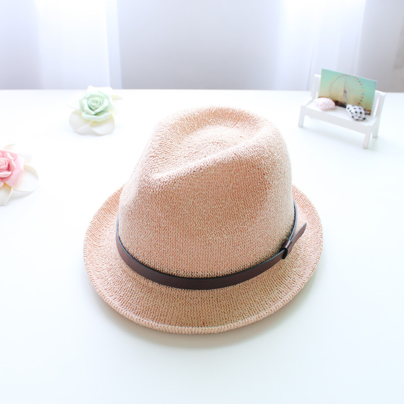 韩版卷边皮带爵士帽夏天逛街防晒遮阳小礼帽春秋青年百搭帽子女潮藕色