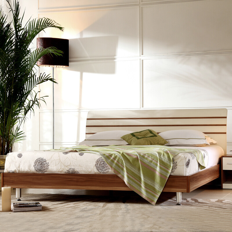 北欧板式实木床高箱储物床卧室家具双人床套装组合A008 1.8米排骨架+床垫+2床头柜