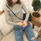 【新品首发】秋装新款韩版纯色卷边褶皱修身显瘦长袖T恤女学生上衣百搭打底衫 均码 灰色