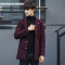 丹杰仕新款男士韩版修身风衣中长款呢料呢大衣西装领夹克外套NF13P95 XL 酒红色