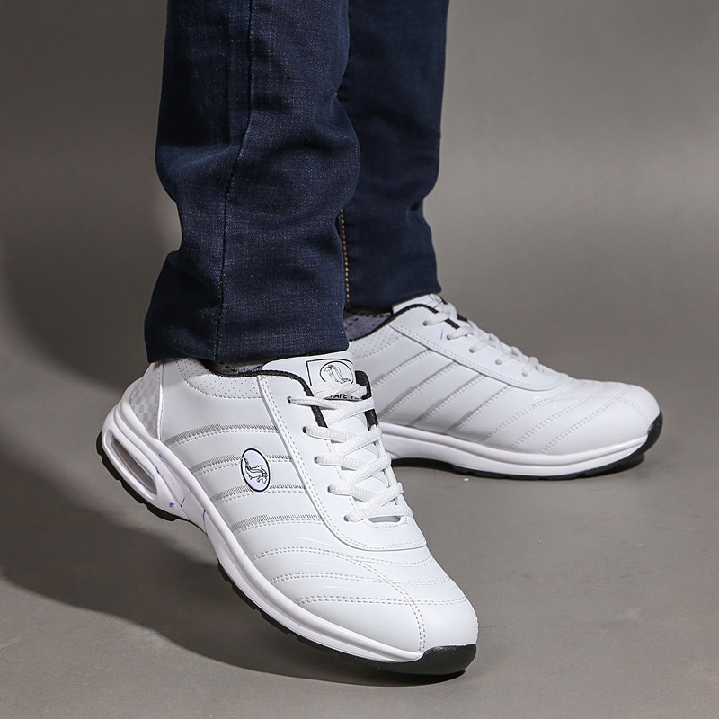 AO KAl E YU香港鳄鱼秋季男士气垫增高鞋 5cm 运动鞋波鞋男士皮面休闲跑步鞋男耐磨旅游鞋 1236白色 42