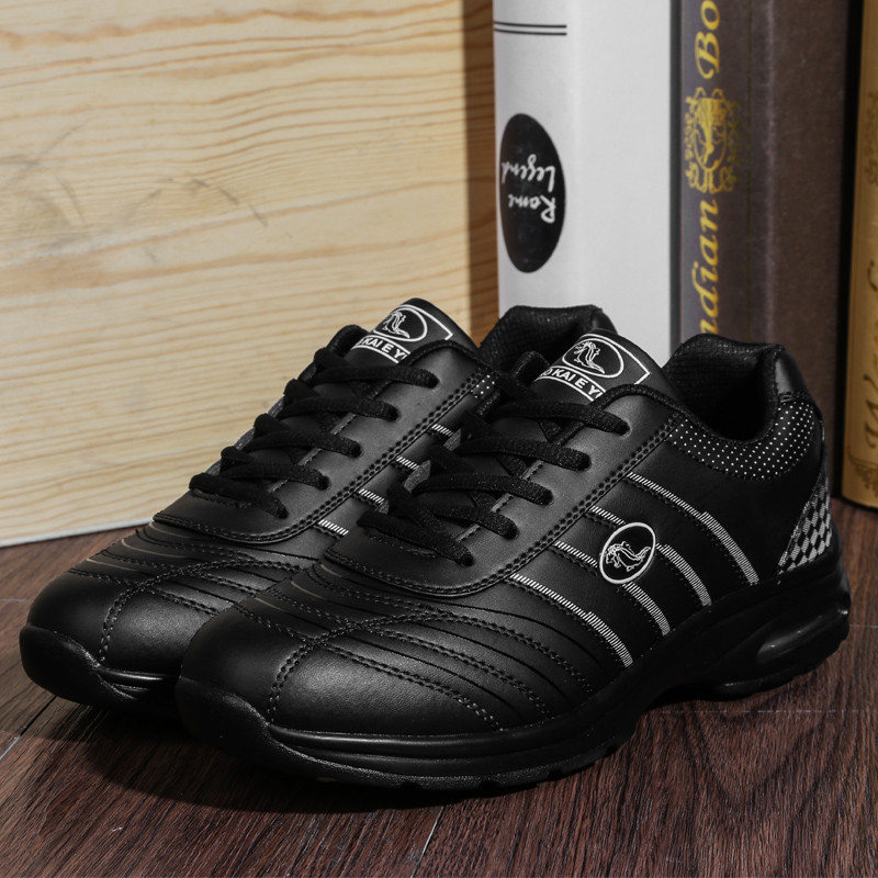 AO KAl E YU香港鳄鱼秋季男士气垫增高鞋 5cm 运动鞋波鞋男士皮面休闲跑步鞋男耐磨旅游鞋 1236黑色 45