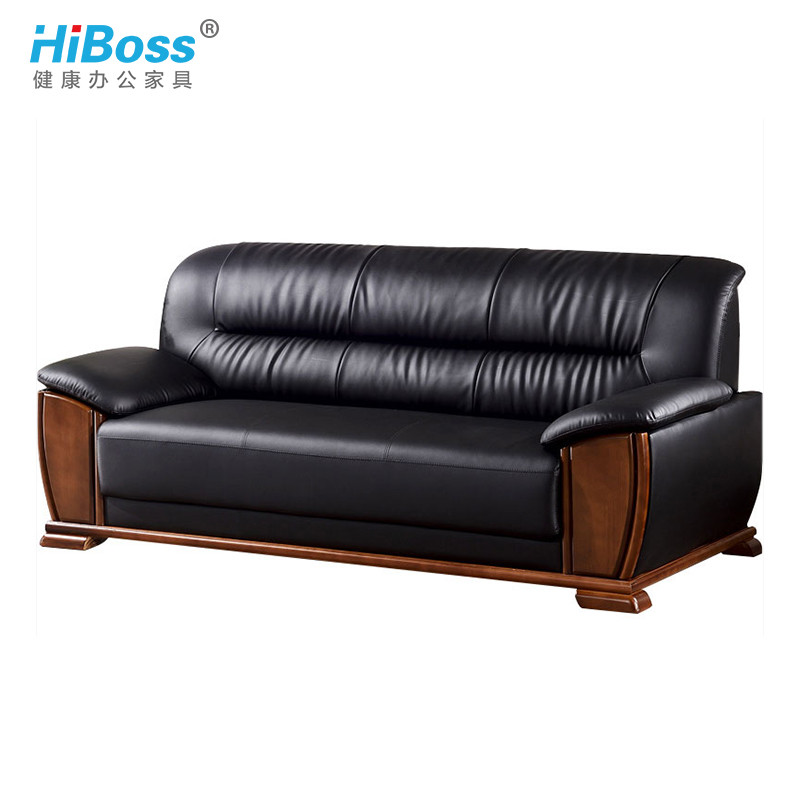 HiBoss 办公家具办公沙发接待会客沙发 三人位沙发黑色西皮(单位:张）