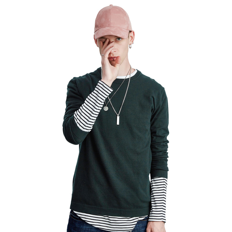 Lilbetter男士圆领针织衫 纯色修身套头打底衫休闲日系长袖毛衣男91731072 L 绿色