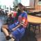 原宿球衣半袖大码上衣bf中长款棒球服短袖T恤女夏宽松韩版学生潮_4 S 蓝色