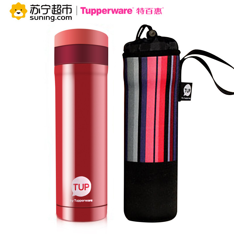 特百惠（Tupperware）暖心保温杯男女士弹跳杯弹盖杯一键开启不锈钢保温水壶水杯子 炙热红 430ml
