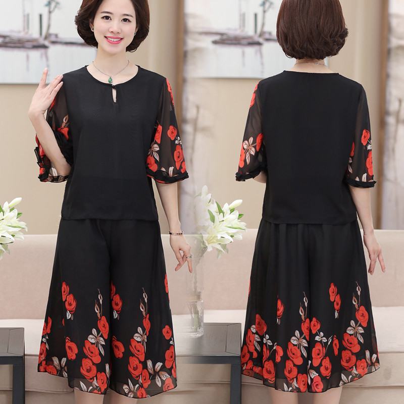 110新款中年女夏装2017新款中老年女装短袖连