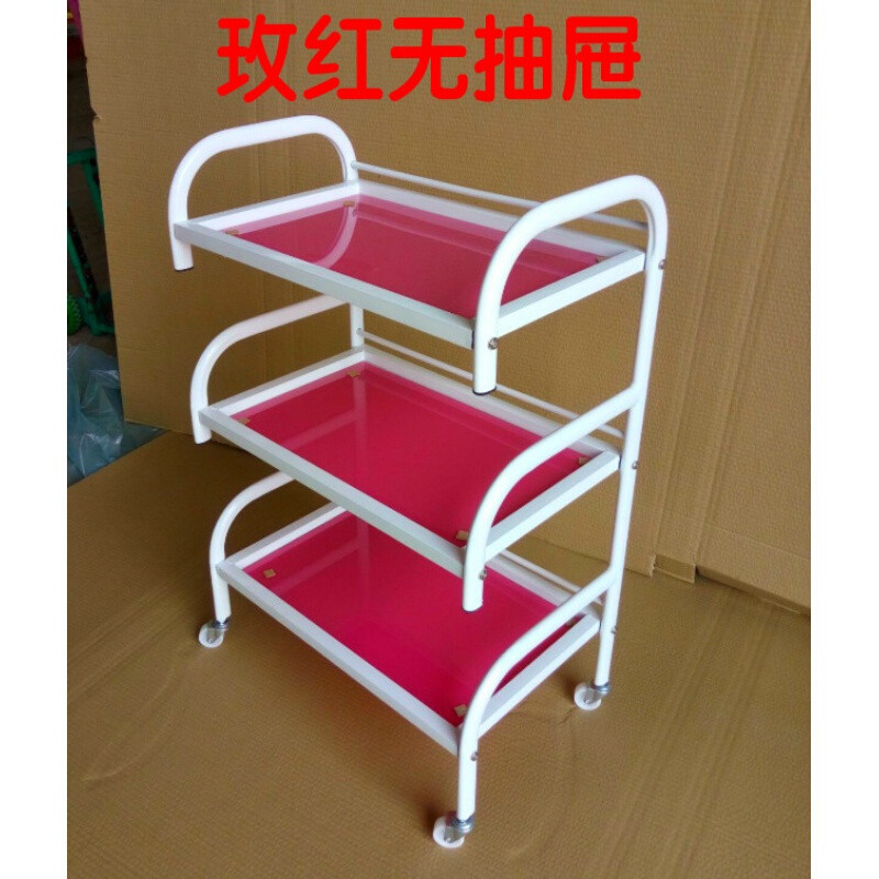 工厂美容车美容推车美发推车厨房置物架工具车带抽屉 玫红无盒加厚款