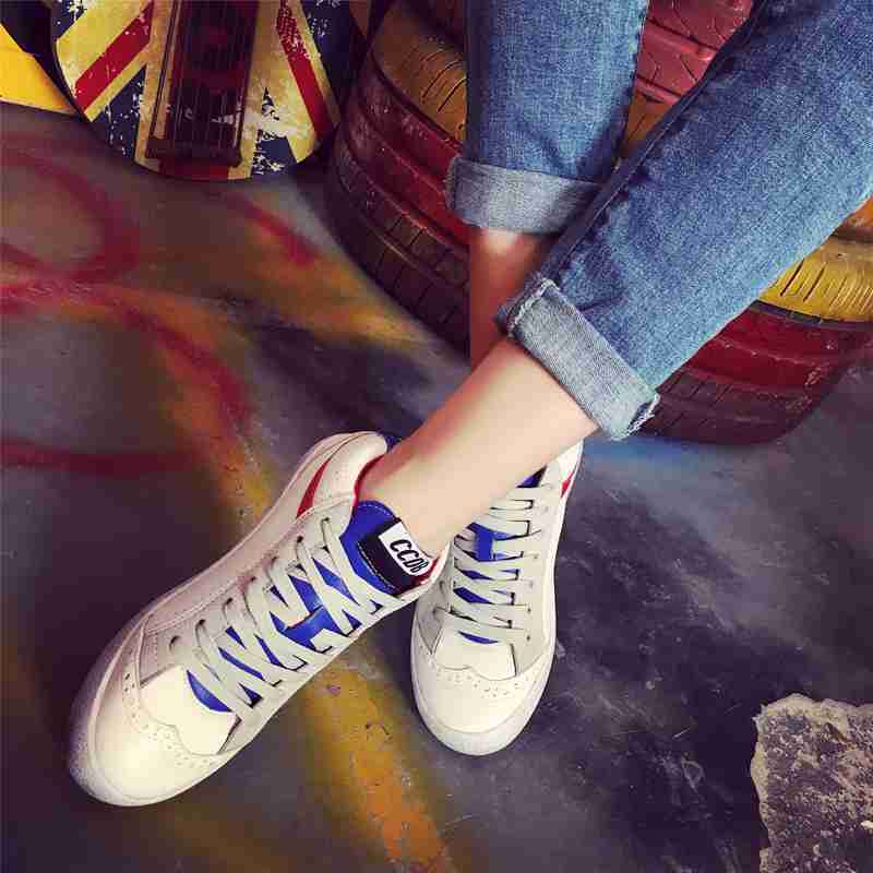 品牌女鞋新款女鞋帆布鞋平底鞋韩版休闲鞋小白鞋百搭学生平底系带鞋子休闲鞋学生做旧板鞋小白鞋 蓝色 #38