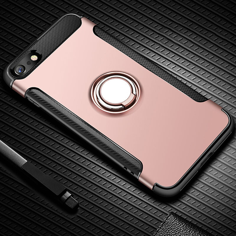 圣幻 【送钢化膜】苹果iphone6/6Splus磁吸指环扣支架手机壳硅胶防摔个性保护套 玫瑰金iphone6plus/6splus