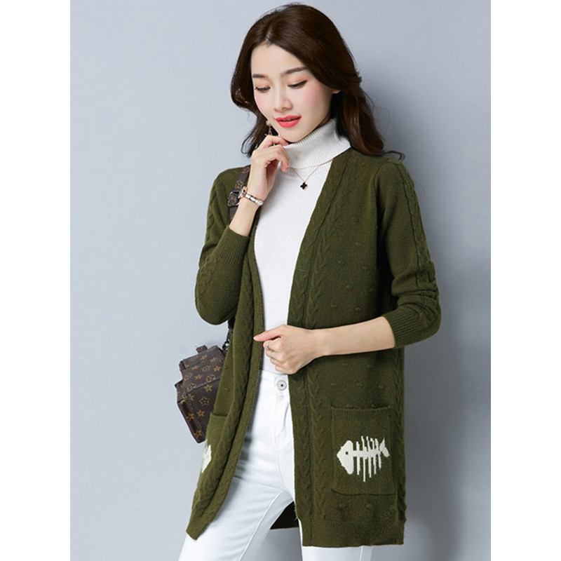 丝柏舍2017秋装新款女纯色中长款气质休闲百搭针织衫S74S0020Z 均码 绿色