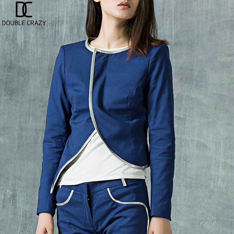 DC澳洲原创休闲短款小外套小西装长袖时尚OL修身显瘦短外套女装 XL 蓝色