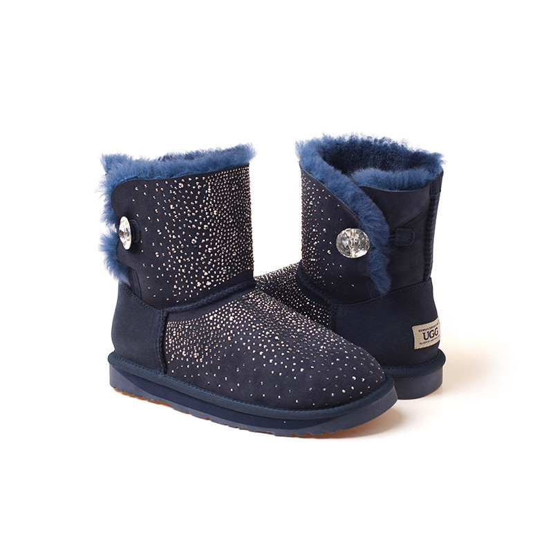 OZWEAR UGG OB187 防水鞋面星空闪烁中筒水晶钻羊毛雪地靴 深蓝色 39码
