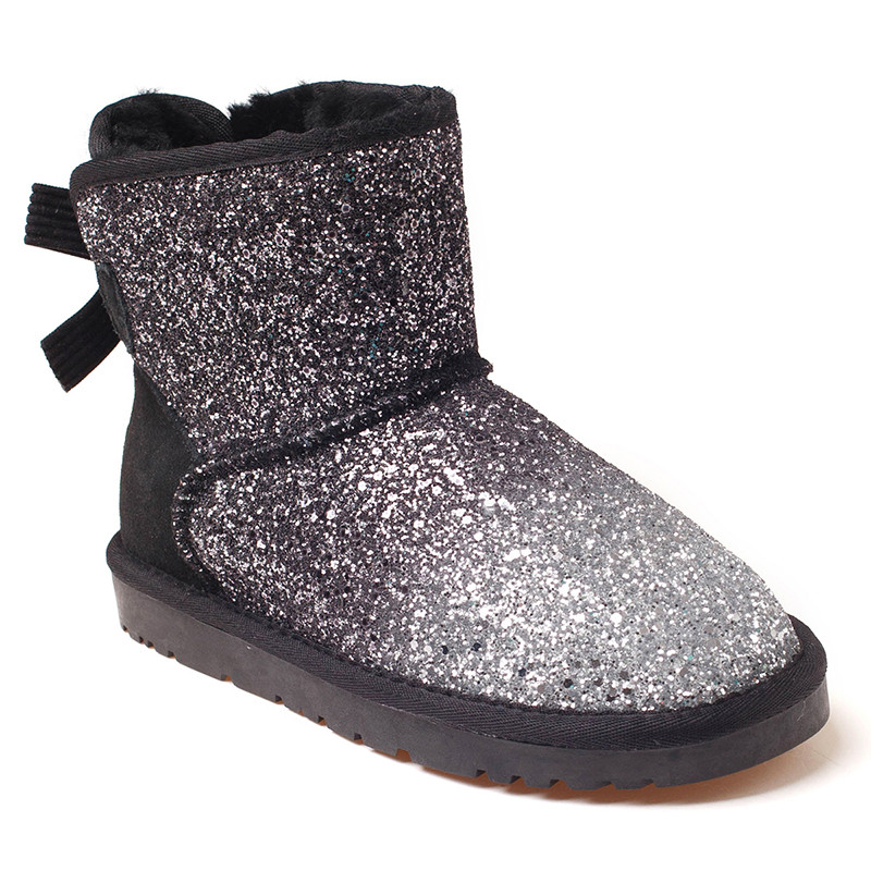 OZWEAR UGG OB203 亮片蝴蝶结女鞋短筒羊毛雪地靴冬款 灰白色 39码