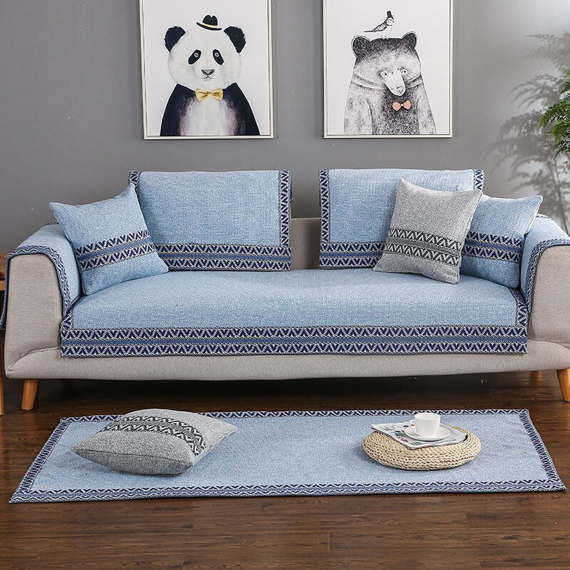 原色馨居 棉线布艺沙发垫四季通用沙发套坐垫 克罗斯天蓝 沙发垫定制每平方