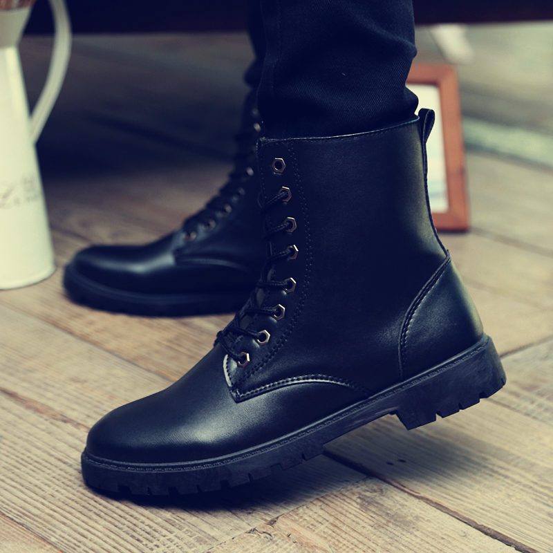 bw9新款冬季新款男士韩版休闲鞋马丁靴潮流短靴拉链皮英伦风修身男靴_6 BMW黑色+垫 41