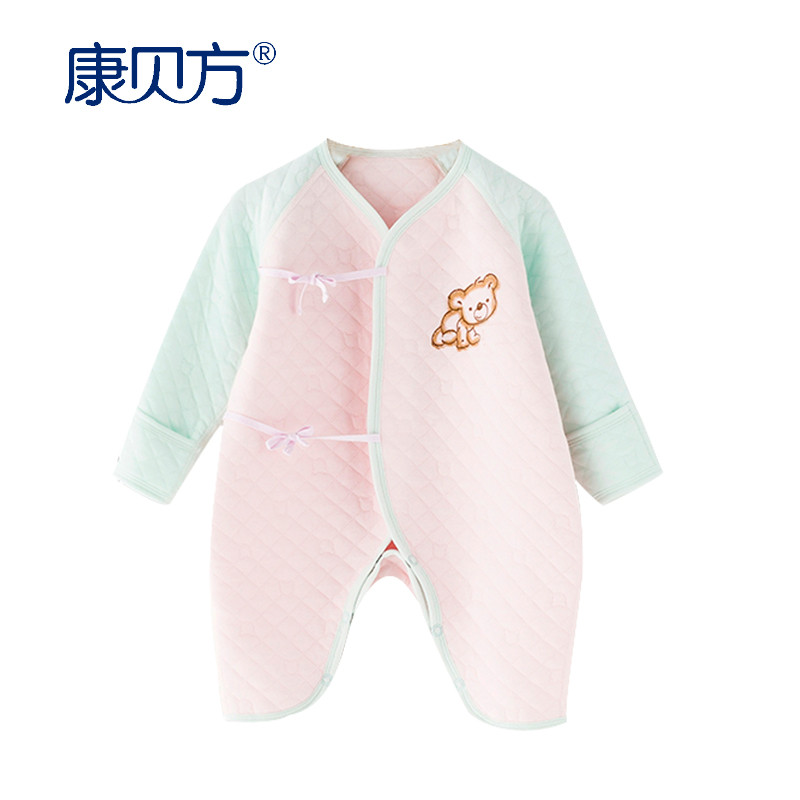 康贝方 婴儿内衣新生儿衣服 纯棉前开扣哈衣两用档连体衣 男女宝宝秋冬爬服#2634 lpg 66cm 2634红色