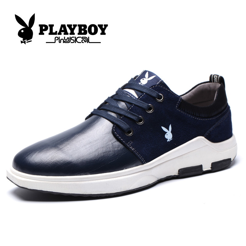 花花公子（PLAYBOY） 英伦男鞋手工休闲皮鞋秋冬季新款潮流板鞋子CX39340 深蓝色 39码