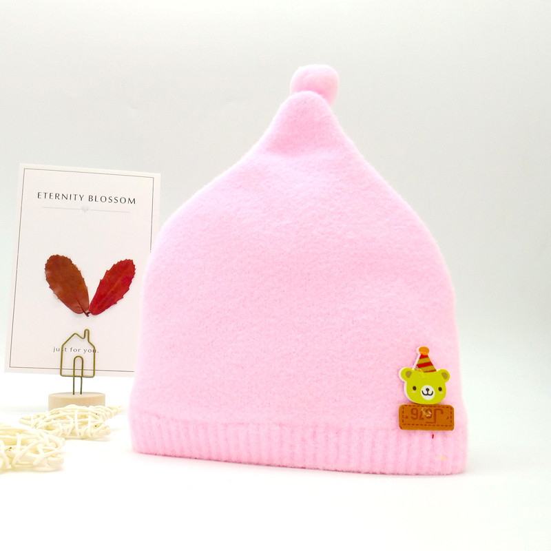 贝迪牛秋冬款新生儿帽子男女宝宝可爱保暖婴儿帽子 粉色圣诞小熊 均码（0-12个月）