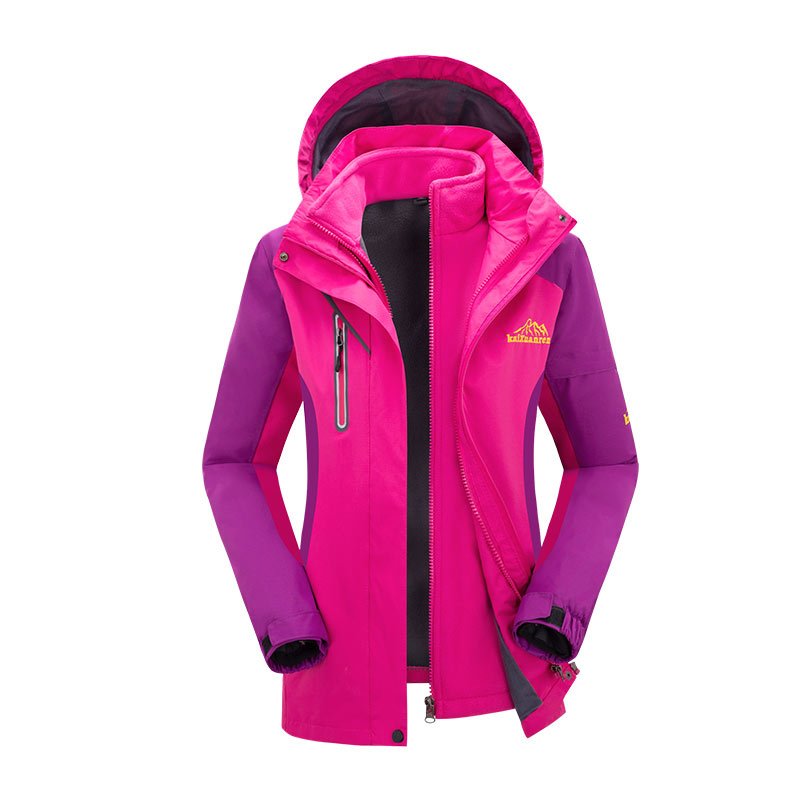 户外情侣冲锋衣 男女三合一两件套保暖抓绒衣登山服1866-1 1866女款-梅红 3XL