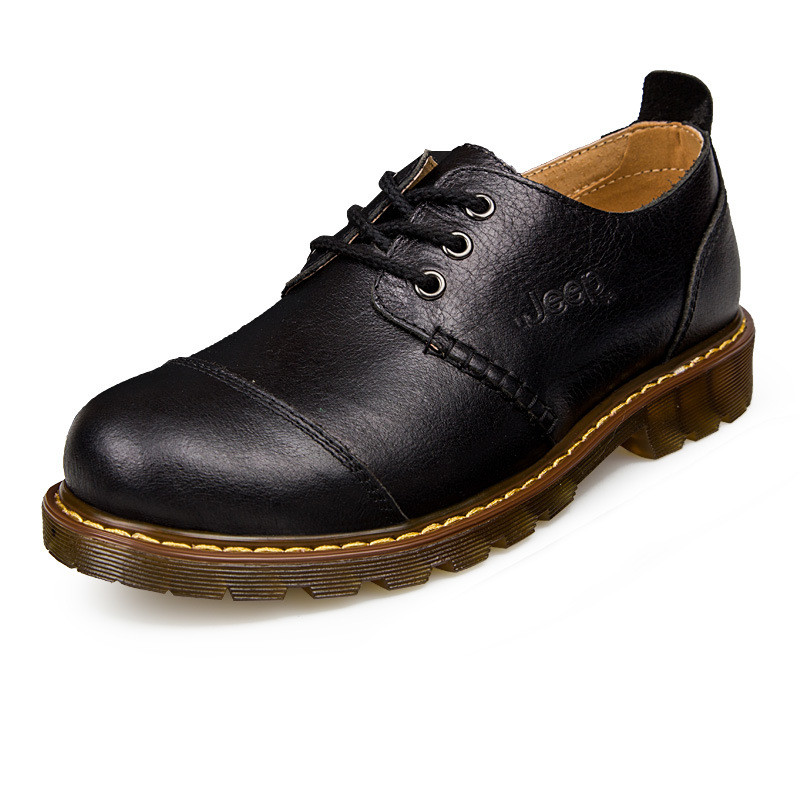 虎格吉普男鞋商务休闲皮鞋头层牛皮透气棕色大头鞋一件授权 黑色 39
