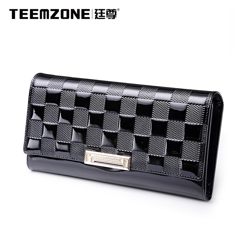 teemzone女士真皮多功能黑色钱包长款钱包Q451 黑色