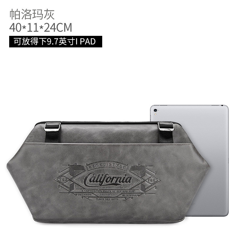 TeemZone原创潮牌男款头层牛皮单肩包胸前包帕洛玛灰T8002 灰色