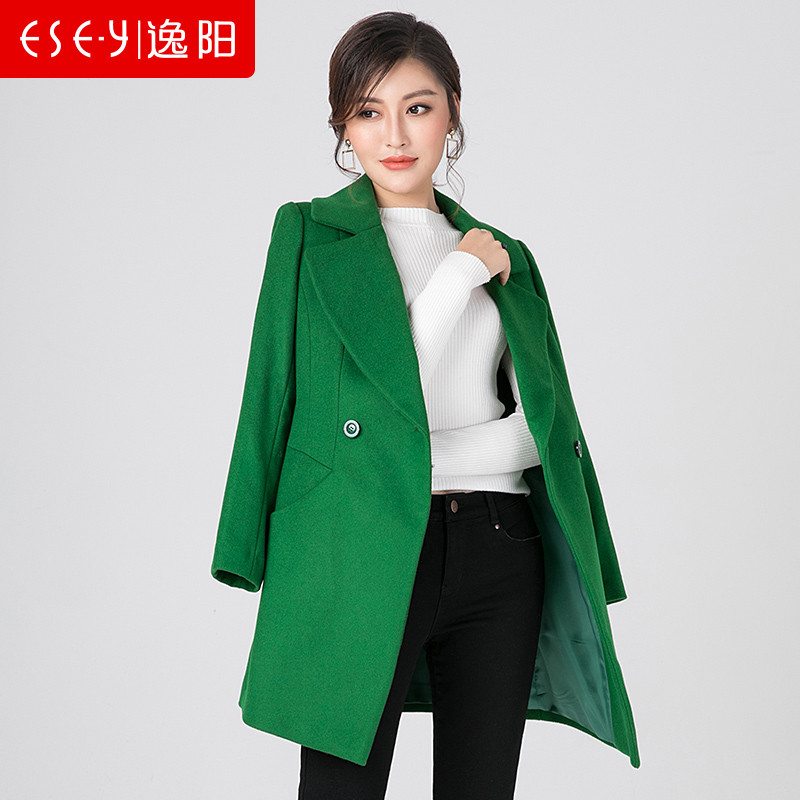 逸阳时尚羊毛呢子中长款外套 绿色 2XL