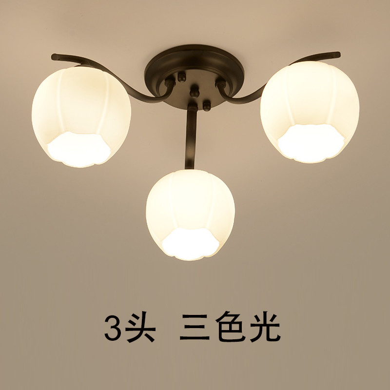 GMBL光明部落客厅吸顶灯美式乡村铁艺卧室灯具北欧简约餐厅房间玻璃灯饰 3头配送三色光