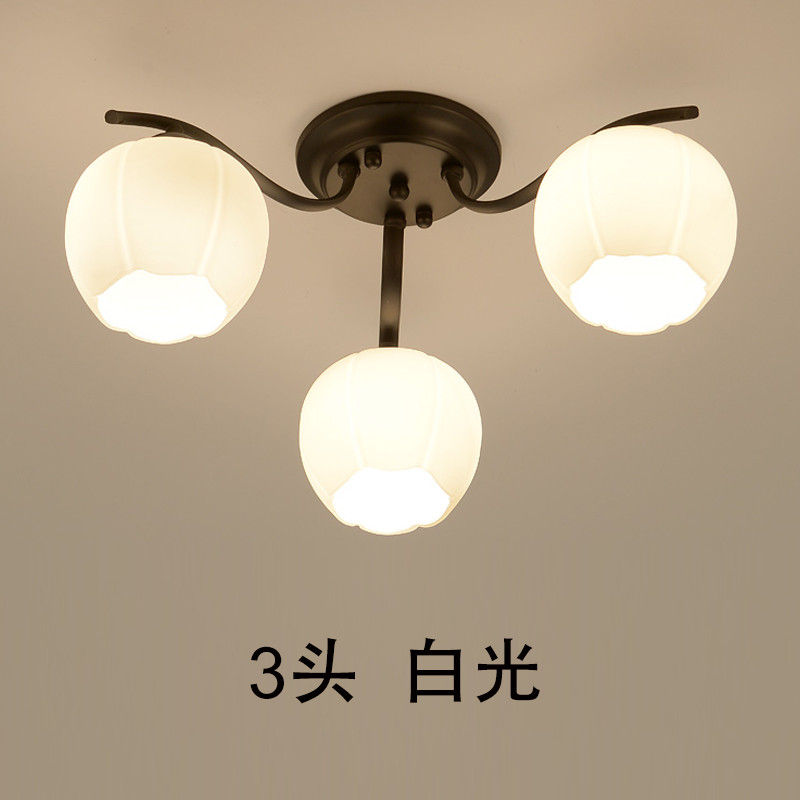 GMBL光明部落客厅吸顶灯美式乡村铁艺卧室灯具北欧简约餐厅房间玻璃灯饰 3头配送白光