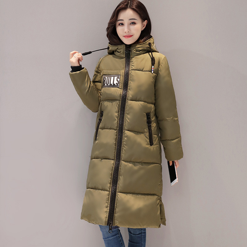 2017冬装新款韩版羽绒棉服外套女修身显瘦棉衣中长款棉袄一件 2XL 军绿色