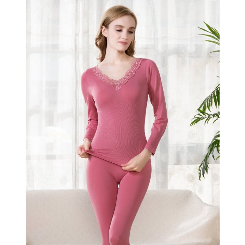 红豆美体内衣女式紧身内衣深v花边领塑身美体套装 均码 藕粉色