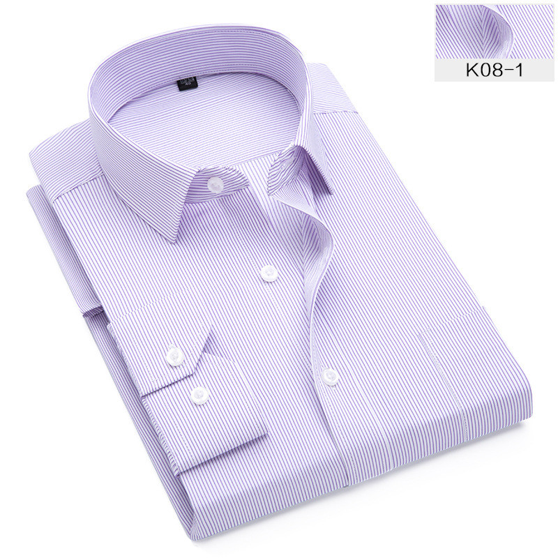 2017男士长袖条纹商务衬衫休闲职业工装衬衣免烫 37/S 紫K8-1